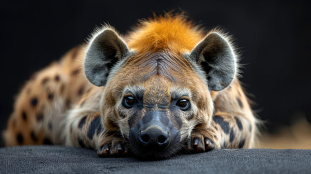 African hyena on isolated black background.の素材