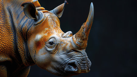 Formidable Rhinoceros isolated on a black background.の素材