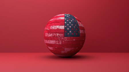 3d Illustration of a balloon depicting the American flag on a red background.の素材
