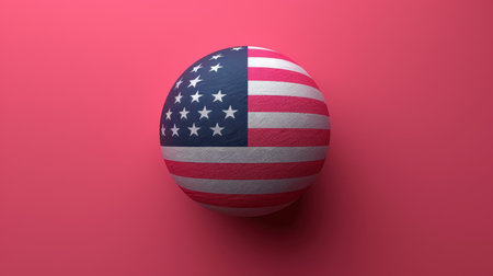 3d Illustration of a balloon depicting the American flag on a red background.の素材