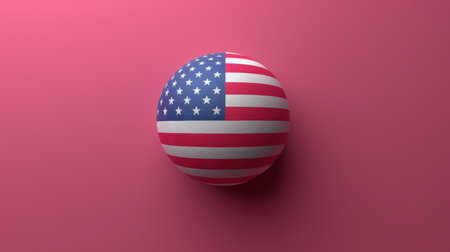 3d Illustration of a balloon depicting the American flag on a red background.の素材