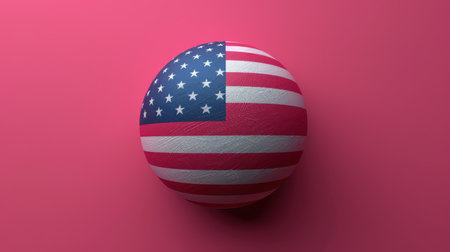 3d Illustration of a balloon depicting the American flag on a red background.の素材