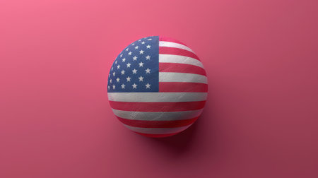 3d Illustration of a balloon depicting the American flag on a red background.の素材