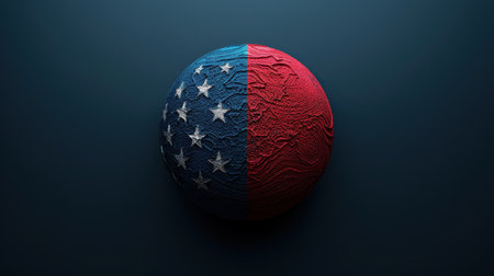 3d Illustration of a hot air balloon depicting the American flag on a blue background.の素材