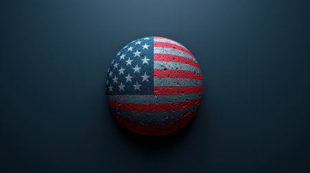 3d Illustration of a hot air balloon depicting the American flag on a blue background.の素材
