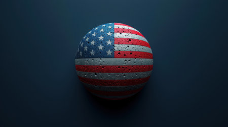 3d Illustration of a hot air balloon depicting the American flag on a blue background.の素材