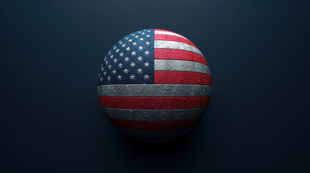 3d Illustration of a hot air balloon depicting the American flag on a blue background.の素材