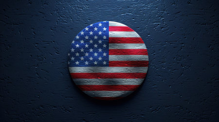 3d Illustration of a hot air balloon depicting the American flag on a blue background.の素材