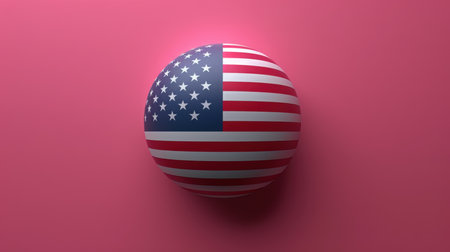 3d Illustration of a balloon depicting the American flag on a red background.の素材
