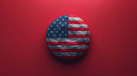 3d Illustration of a balloon depicting the American flag on a red background.の素材