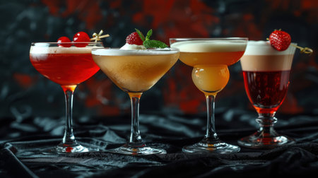 Alcoholic cocktails in glasses standing on the table.の素材