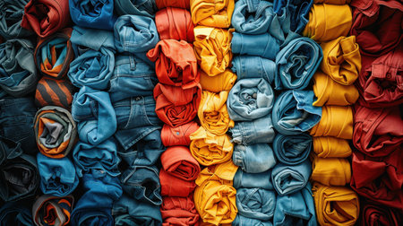 The background is made of multicolored fabrics. Samples of fabric textiles of various colors, background. Catalog and samples of interior fabrics for furniture.の素材