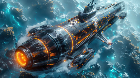 A futuristic submarine in the ocean. Modern submarine.の素材