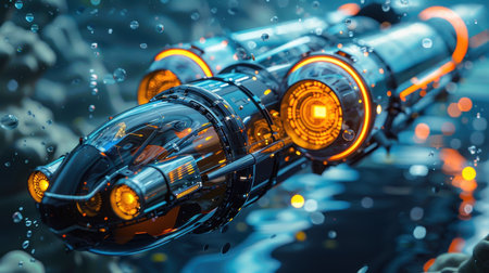 A futuristic submarine in the ocean. Modern submarine.の素材