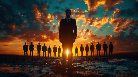 A business leader in a formal suit and his subordinates. The concept of business leadership.の素材