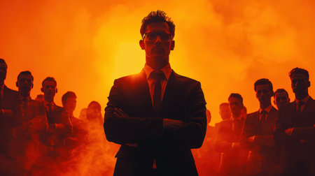 A business leader in a formal suit and his subordinates. The concept of business leadership.の素材