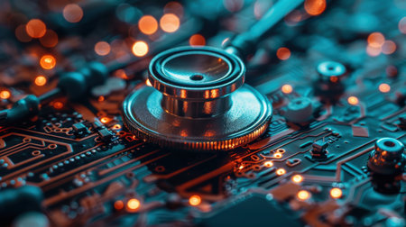 Modern Medical Stethoscope close-up, cardiologyの素材