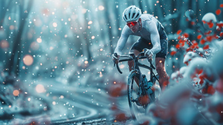 A cyclist on a modern bicycle participates in a race . The future, ecological transportation, the concept of caring for the environment.の素材