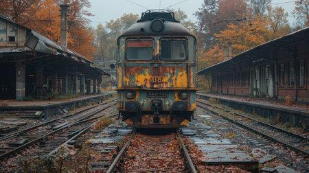 An old steam locomotive passage on rails is approaching the station.の素材
