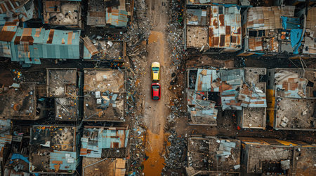 A view from the top of a traditional African village. Aerial view of a village in Africa.の素材