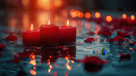 Candles burning brightly in the dark. The symbol of Memorial Day. Memorial Day for the Victims.の素材