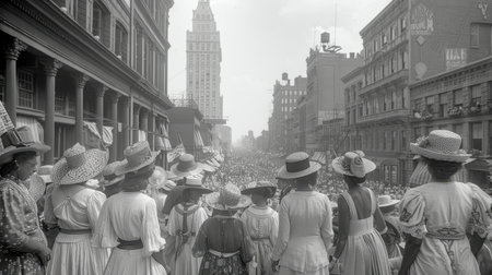 Vintage photo shows people celebrating May Day. International Labor Day Celebration.の素材