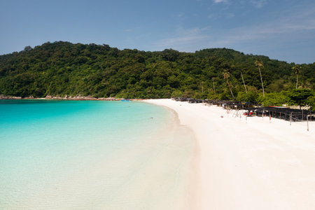 Beautiful beach scenery on a sunny day with clear water on Redang Island in Malaysia. Turtle Beachの写真素材