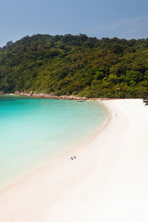 Beautiful beach scenery on a sunny day with clear water on Redang Island in Malaysia. Turtle Beach