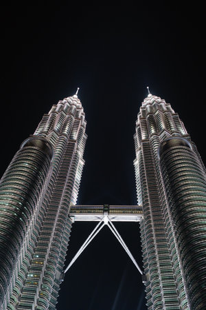 Kuala Lumpur, Malaysia, August 10, 2025: Stunning view of Petronas Towers at nightのeditorial素材