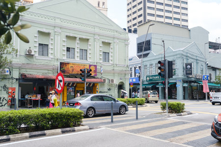 Kuala Lumpur, Malaysia. August 12, 2025. Urban landscape in Chinatown on a sunny day. Lively urban atmosphereのeditorial素材