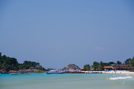 A bright sandy beach on Long Beach, a sunny day in a tropical paradise. Redang Island. Malaysia.の写真素材