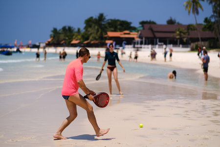 REDANG ISLAND, MALAYSIA - July 29, 2025. Beautiful view of Long Beach. Tourists play on the beach and relax on the South China Seaのeditorial素材