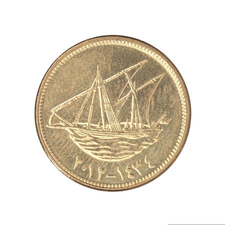 Kuwait Fils with image of Sailboat Dow isolated on white background