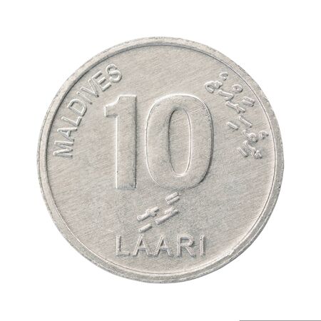 Ten Maldivian laari isolated on white backgroundの写真素材