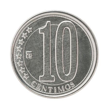 Venezuela ten centimos coin isolated on white backgroundの写真素材