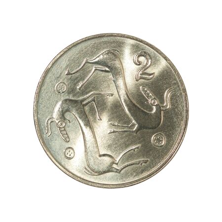 10 Cyprus cents with the image of two goats in the Neolithic style