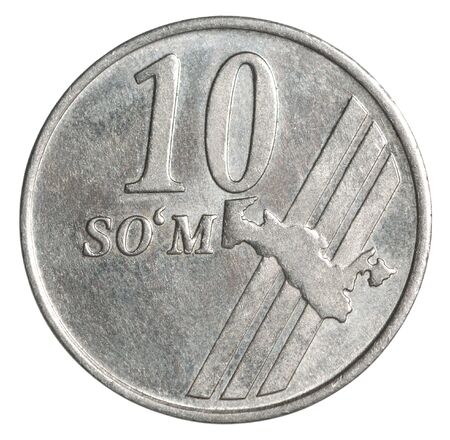 10 Uzbek som coin on white background