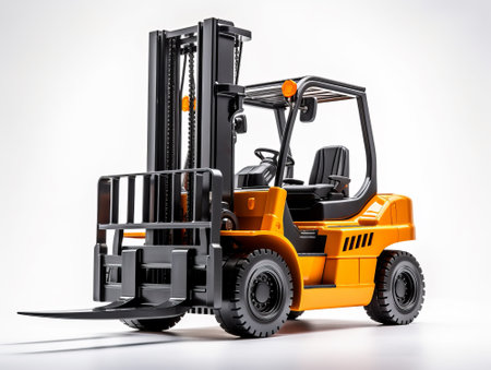 Forklift to work in a warehouse isolated on a white background. Generative AI,の素材