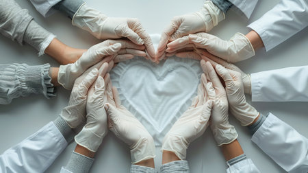 Medical teamwork. Doctors' hands made a heart shape. World health day concept.の素材