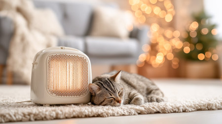 Close-up of a heater with a girl playing video games in the backgroundの素材
