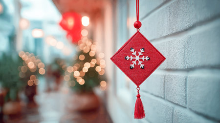 Red diamond pattern with snowflake symbol, in Chinese New Year tradition, suitable for holiday backgrounds, decoration and design.の素材