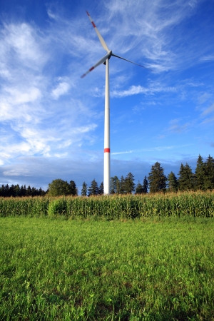 Rural wind turbine to provide alternative electrical energy with minimal environmental impactの写真素材