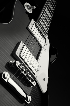 Close up shot of electric guitar - black and whiteの写真素材
