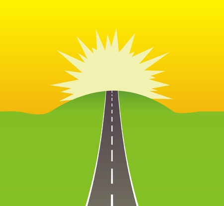 an asphalt road leading to the sunのイラスト素材