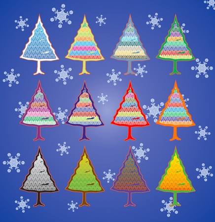 collection of colorful Christmas trees with a patternのイラスト素材