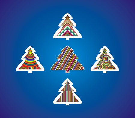 Christmas trees painted with colored lines and circlesのイラスト素材