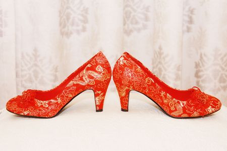 Married bride wore red shoesの写真素材