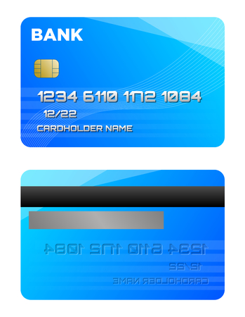 3d blue credit card two sidesの写真素材
