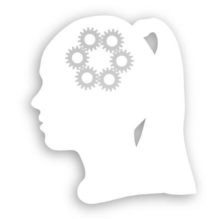 Beautiful girl silhouette with a brain gearsの写真素材