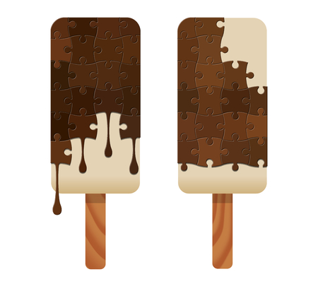 Brown puzzle ice cream on white backgroundの写真素材